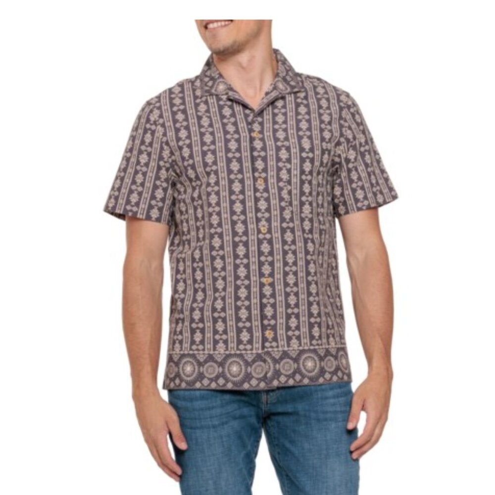 NWT Lucky Brand Border Print Camp Collar Shirt - Short Sleeve